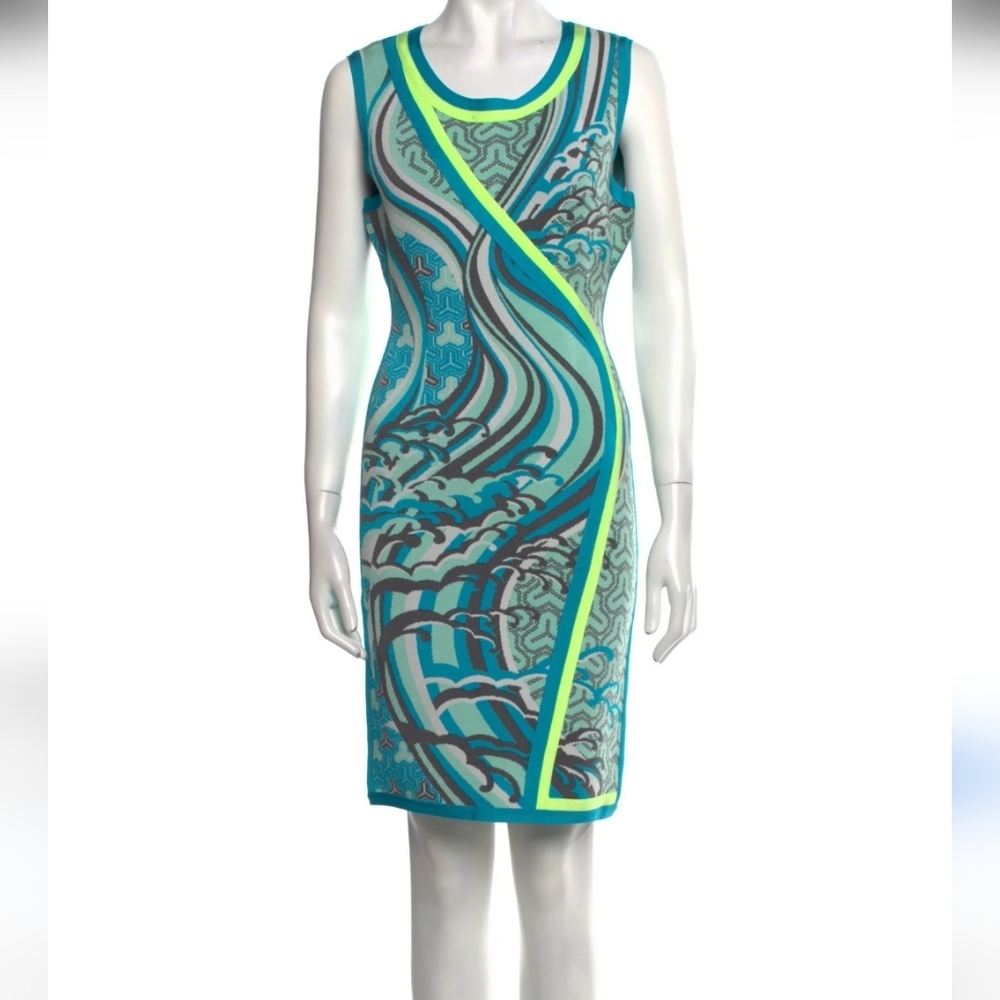 Herve Leger Blue and Green Wave Midi Dress